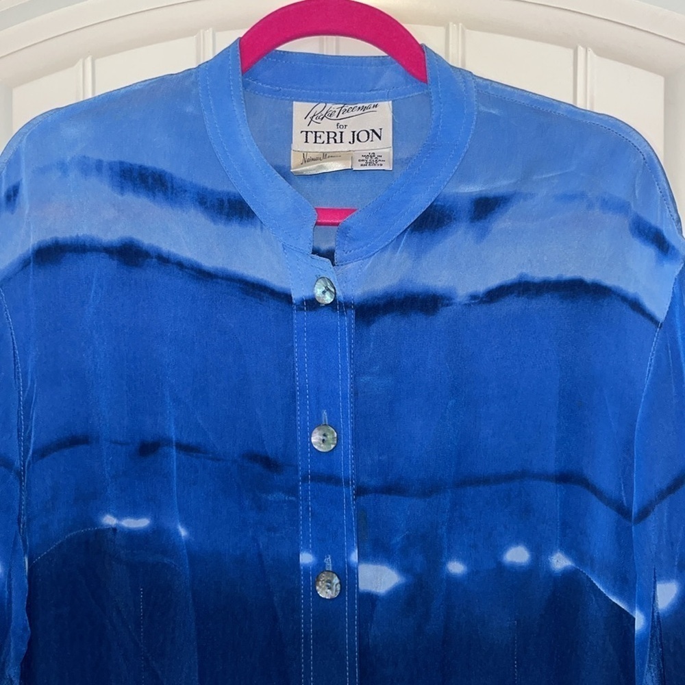 Rickie Freeman  Teri Jon Neiman Marcus long button down blue cover/shirtdress 14 - Picture 4 of 13